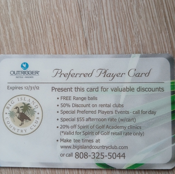 Outrigger Big Island Hawaii Country Club Card Preferred Player - Picture 4 of 5